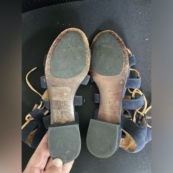 FRYE BLAIR SIDE WOMENS BLUE BROWN SUEDE GLADIATOR SANDALS SHOES SZ 7.5 - Picture 2 of 8